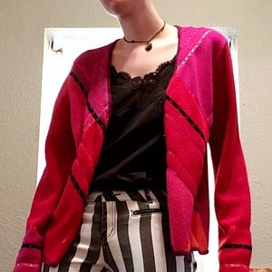 Napa Valley red ribbon embroidered cardigan